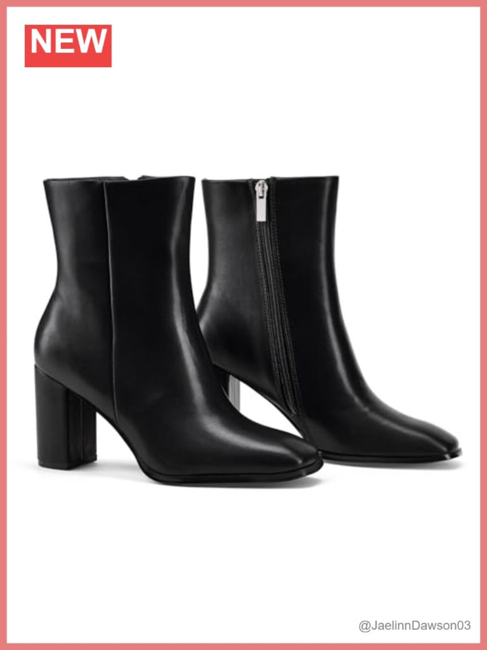 Women's Ankle Boots Square Toe Chunky Heel Faux Leather Side Zipper Booties